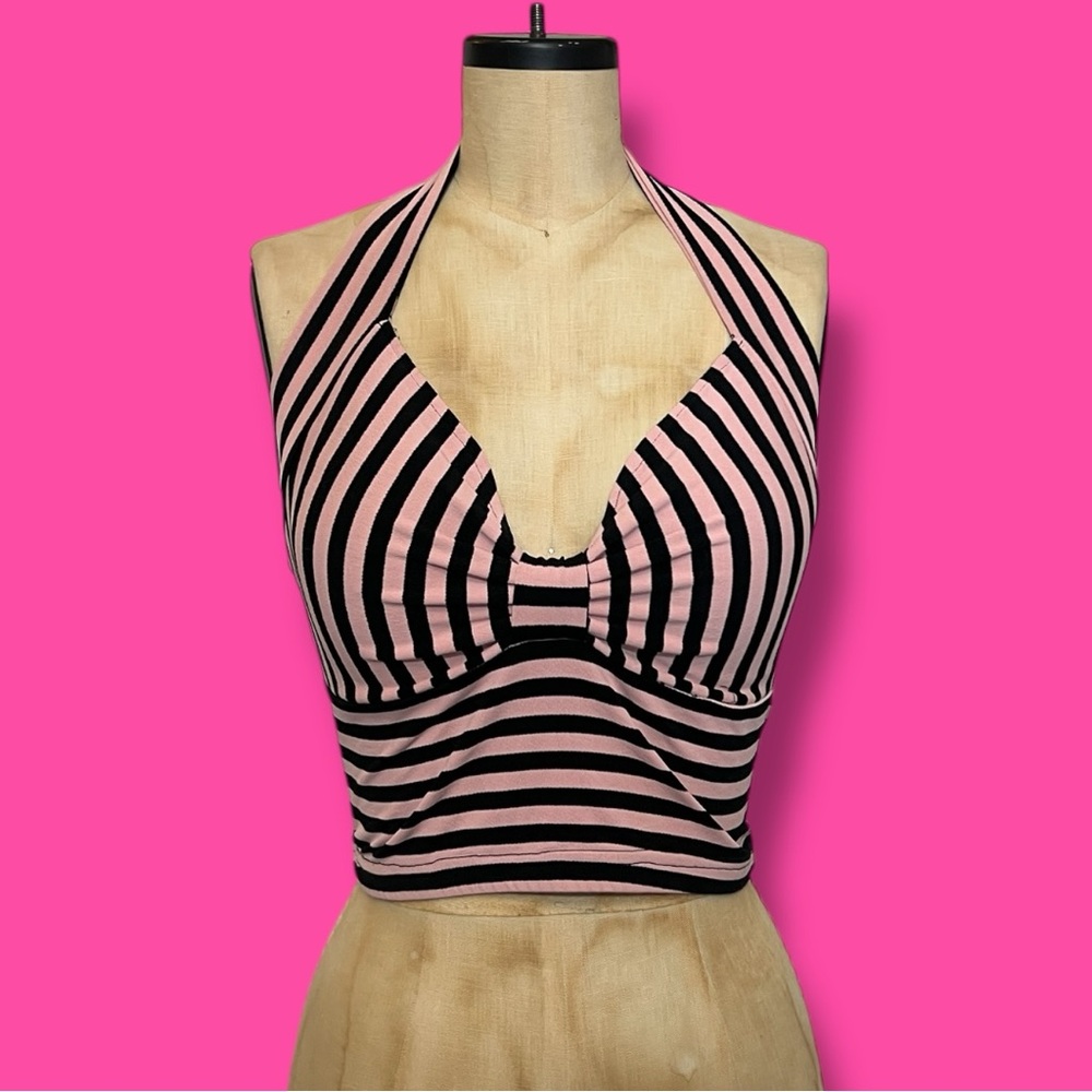 90s VINTAGE Cotton Candy & Black 40s Retro Forties Inspired Dance Halter Top